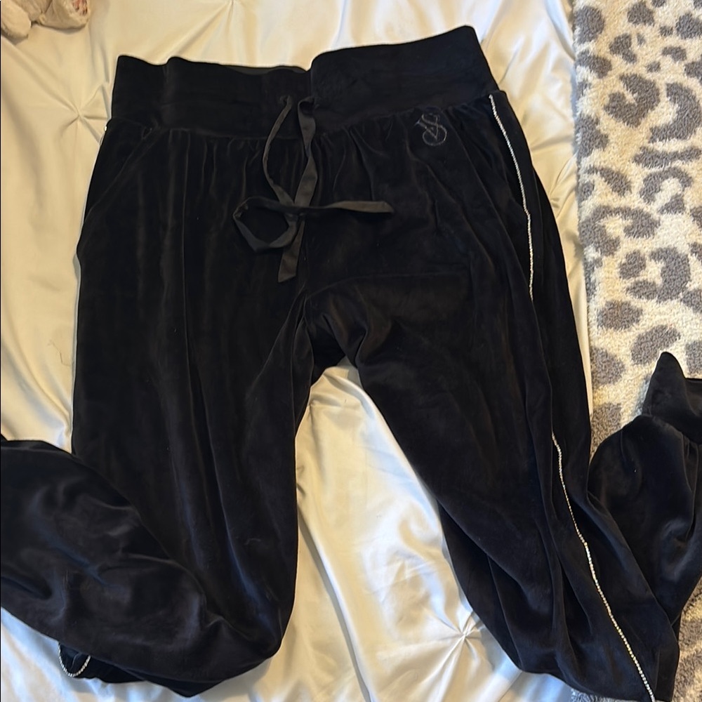 Victorias Secret Black Velvet Joggers